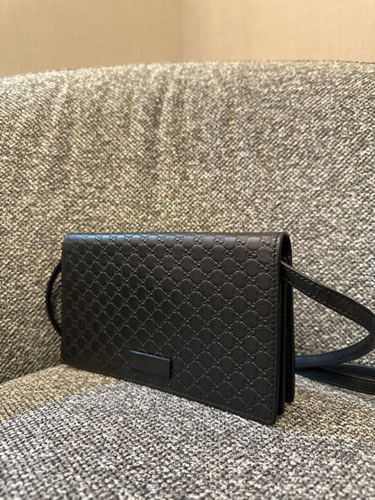 Gucci Micro GG Guccissima Leather Flap Crossbody Wallet Bag