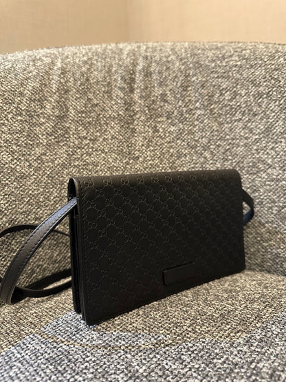 Gucci Micro GG Guccissima Leather Flap Crossbody Wallet Bag