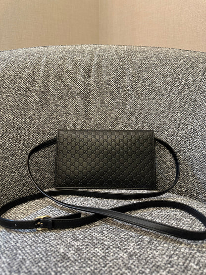Gucci Micro GG Guccissima Leather Flap Crossbody Wallet Bag