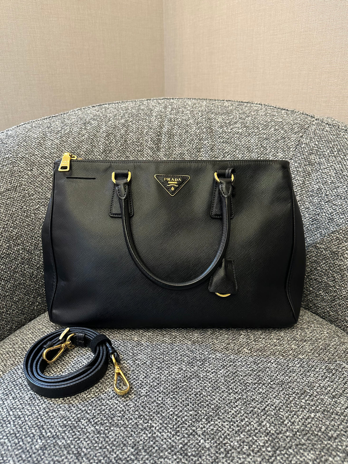 Prada Galleria Saffiano Leather Double Zip Tote Bag in Black