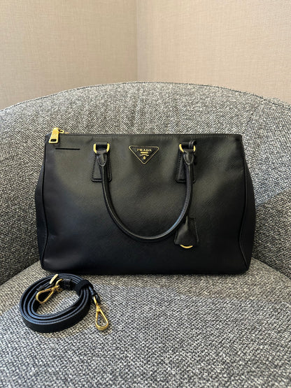 Prada Galleria Saffiano Leather Double Zip Tote Bag in Black