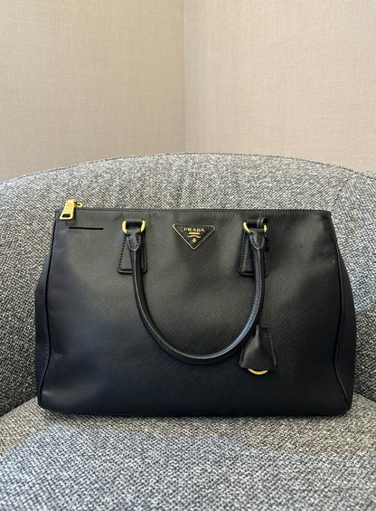 Prada Galleria Saffiano Leather Double Zip Tote Bag in Black