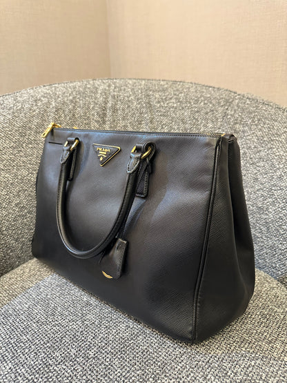 Prada Galleria Saffiano Leather Double Zip Tote Bag in Black