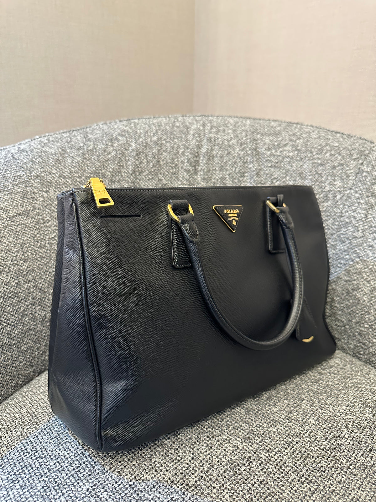 Prada Galleria Saffiano Leather Double Zip Tote Bag in Black