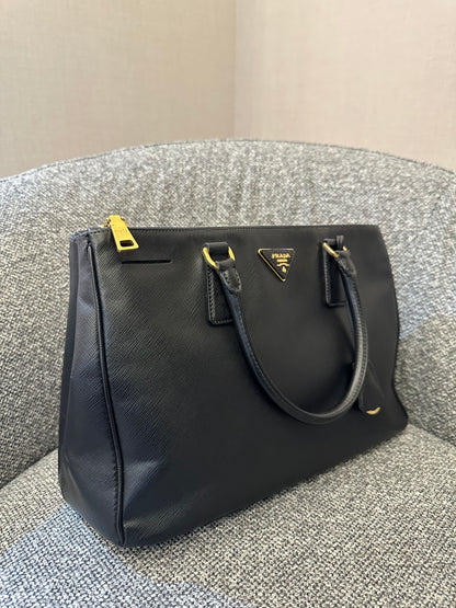 Prada Galleria Saffiano Leather Double Zip Tote Bag in Black
