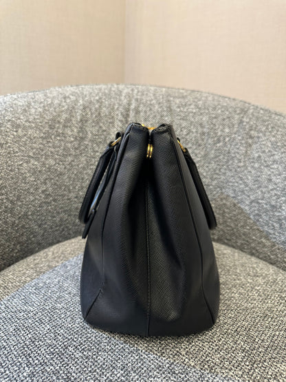 Prada Galleria Saffiano Leather Double Zip Tote Bag in Black