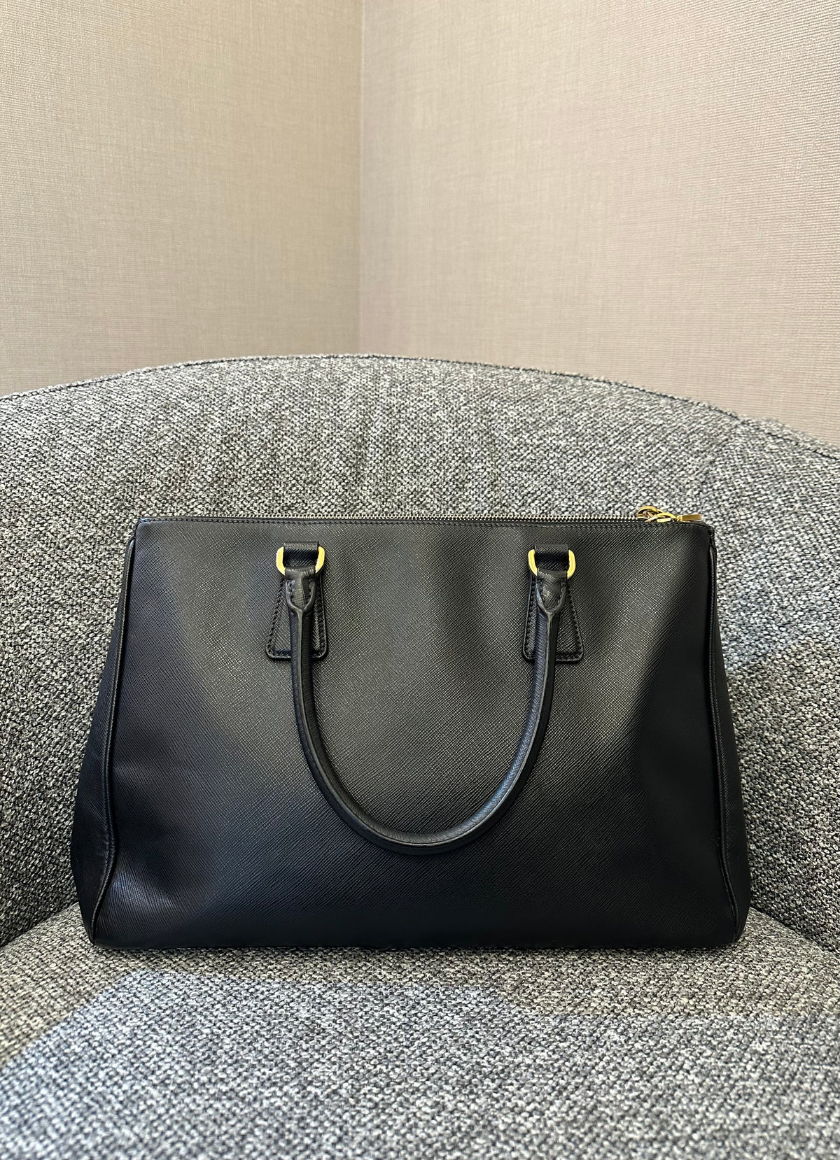 Prada Galleria Saffiano Leather Double Zip Tote Bag in Black