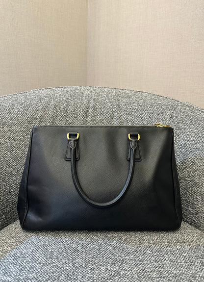 Prada Galleria Saffiano Leather Double Zip Tote Bag in Black