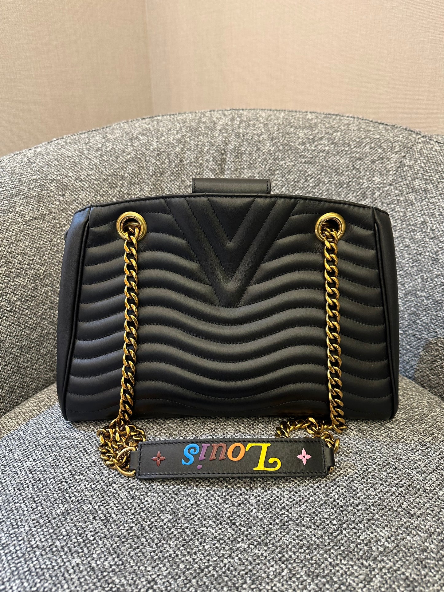 Louis Vuitton New Wave Chain Tote in Black Quilted Calfskin Leather