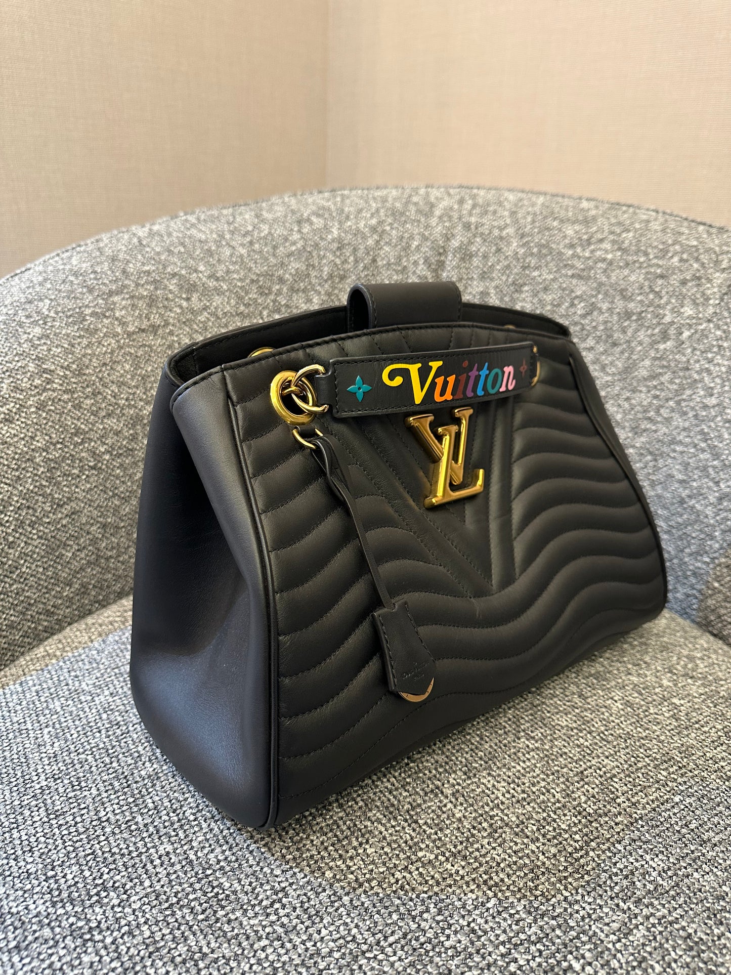 Louis Vuitton New Wave Chain Tote in Black Quilted Calfskin Leather