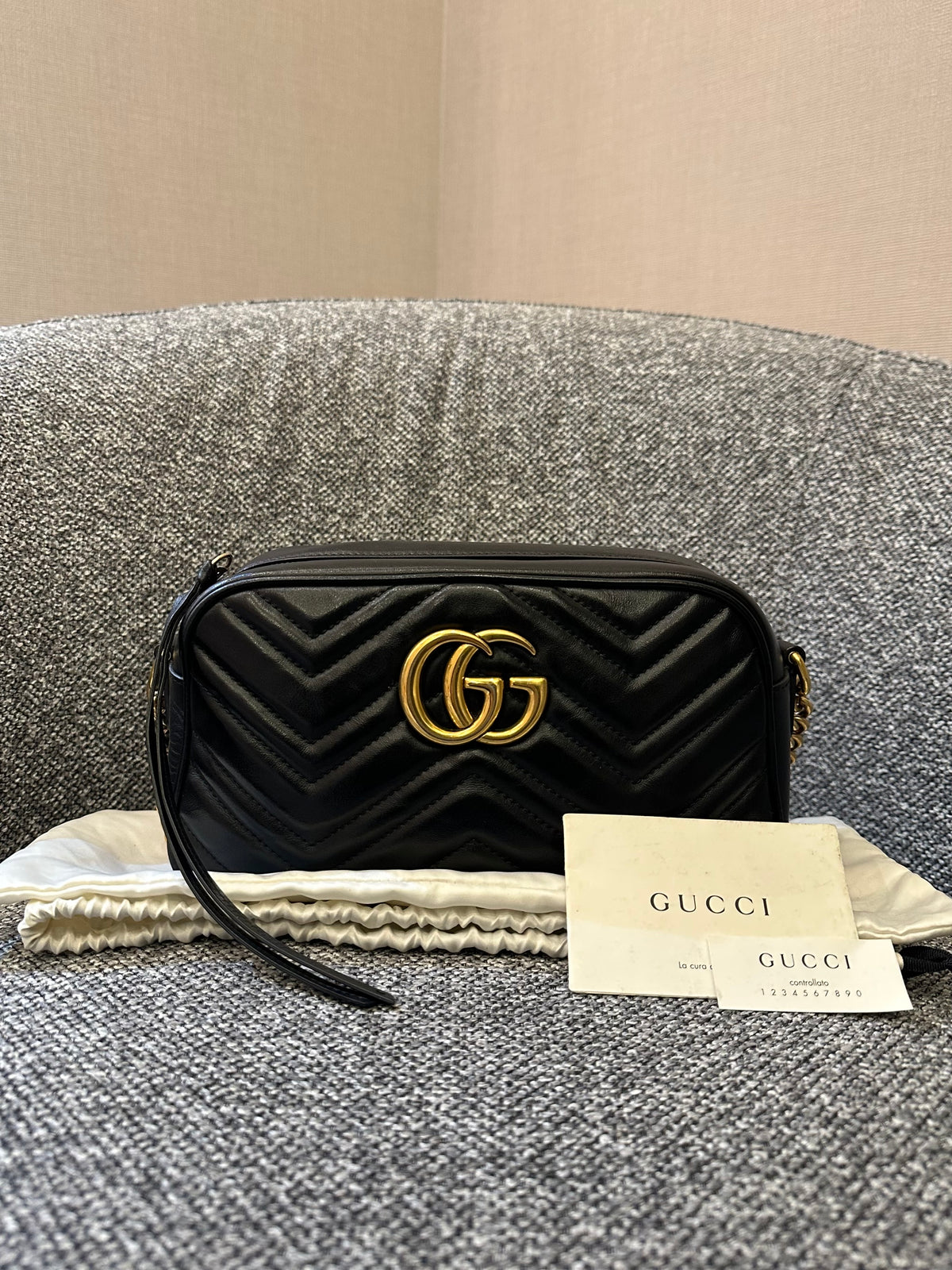 Gucci GG Marmont Small Camera Bag in Black Quilted Leather