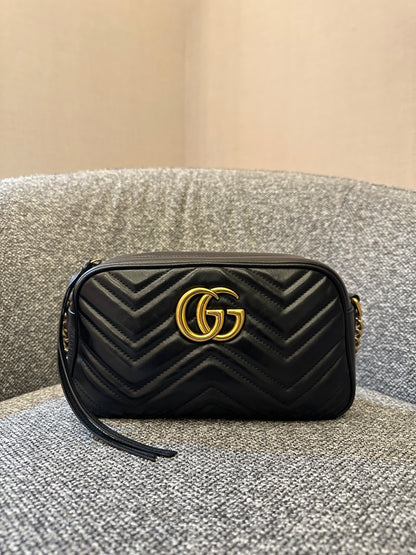 Gucci GG Marmont Small Camera Bag in Black Quilted Leather