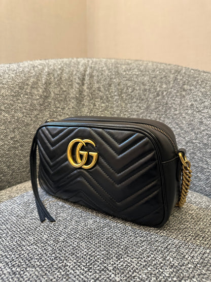 Gucci GG Marmont Small Camera Bag in Black Quilted Leather