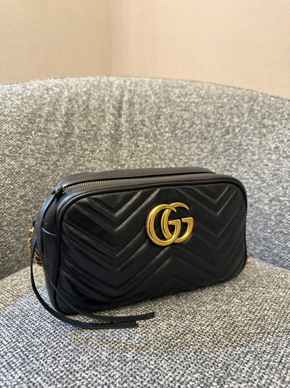 Gucci GG Marmont Small Camera Bag in Black Quilted Leather