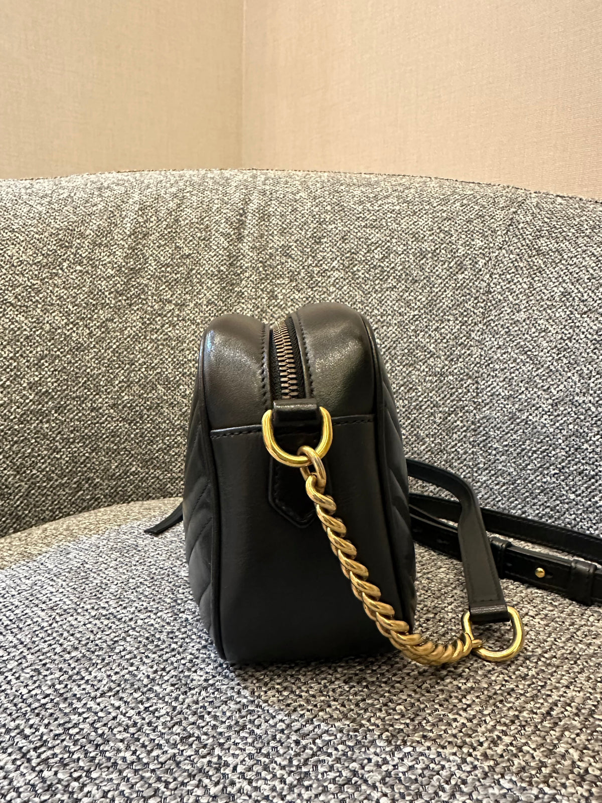 Gucci GG Marmont Small Camera Bag in Black Quilted Leather