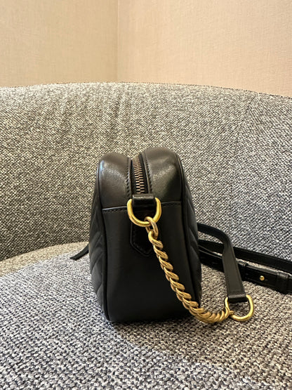 Gucci GG Marmont Small Camera Bag in Black Quilted Leather