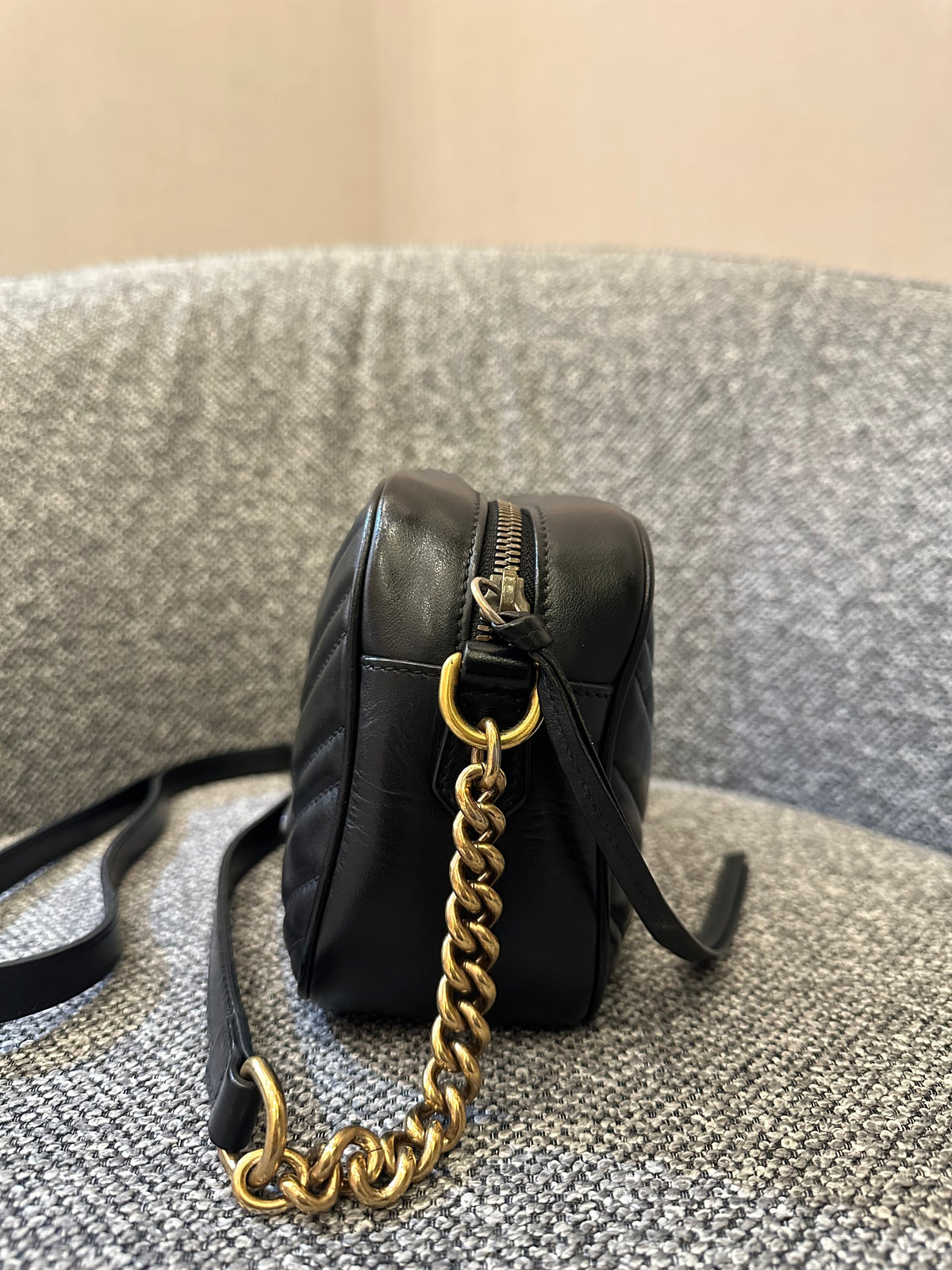 Gucci GG Marmont Small Camera Bag in Black Quilted Leather