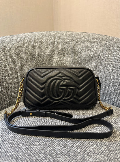 Gucci GG Marmont Small Camera Bag in Black Quilted Leather