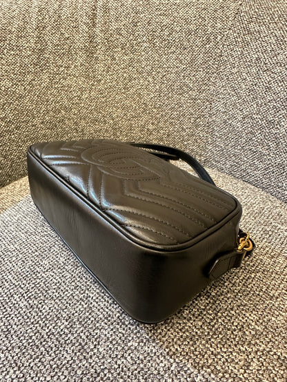 Gucci GG Marmont Small Camera Bag in Black Quilted Leather