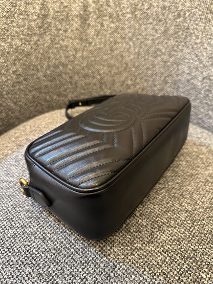 Gucci GG Marmont Small Camera Bag in Black Quilted Leather