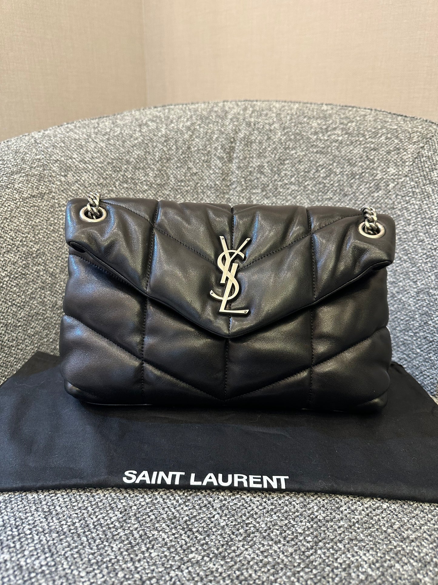 Yves Saint Laurent LouLou Puffer in Black Quilted Lambskin Leather