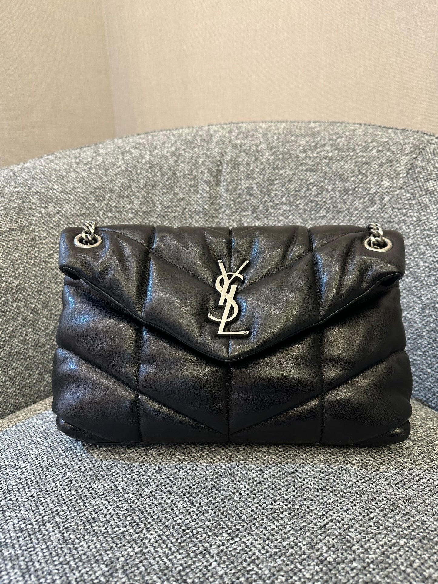 Yves Saint Laurent LouLou Puffer in Black Quilted Lambskin Leather