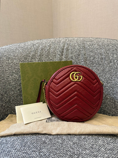 Gucci GG Marmont Round Mini Crossbody Bag in Red Quilted Leather