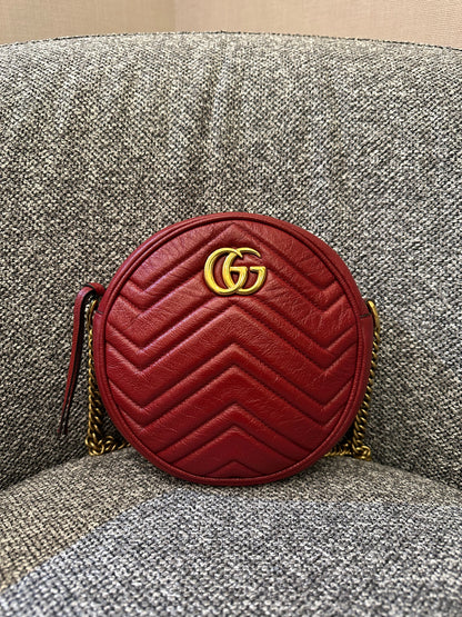 Gucci GG Marmont Round Mini Crossbody Bag in Red Quilted Leather