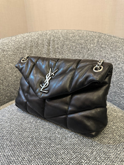 Yves Saint Laurent LouLou Puffer in Black Quilted Lambskin Leather