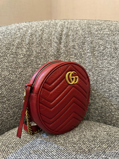 Gucci GG Marmont Round Mini Crossbody Bag in Red Quilted Leather