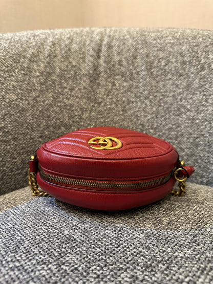 Gucci GG Marmont Round Mini Crossbody Bag in Red Quilted Leather