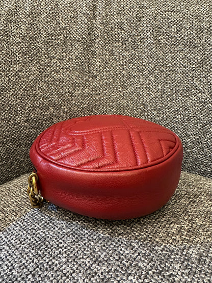 Gucci GG Marmont Round Mini Crossbody Bag in Red Quilted Leather
