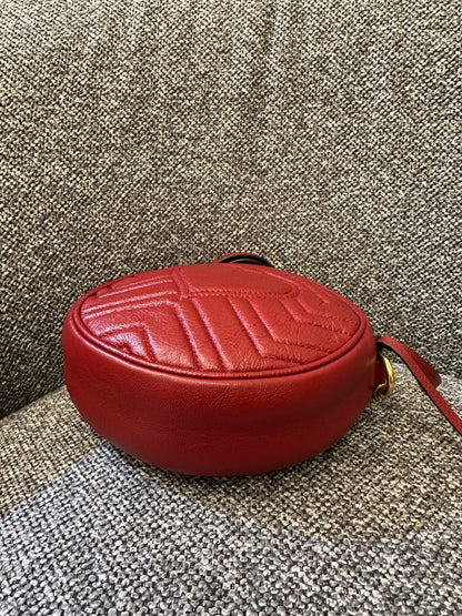 Gucci GG Marmont Round Mini Crossbody Bag in Red Quilted Leather