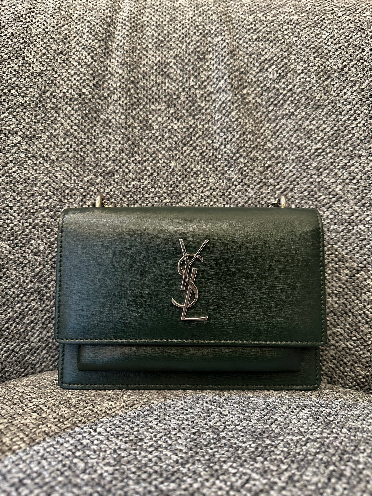 Yves Saint Laurent Mini Sunset Shoulder Bag in Emerald Green Leather
