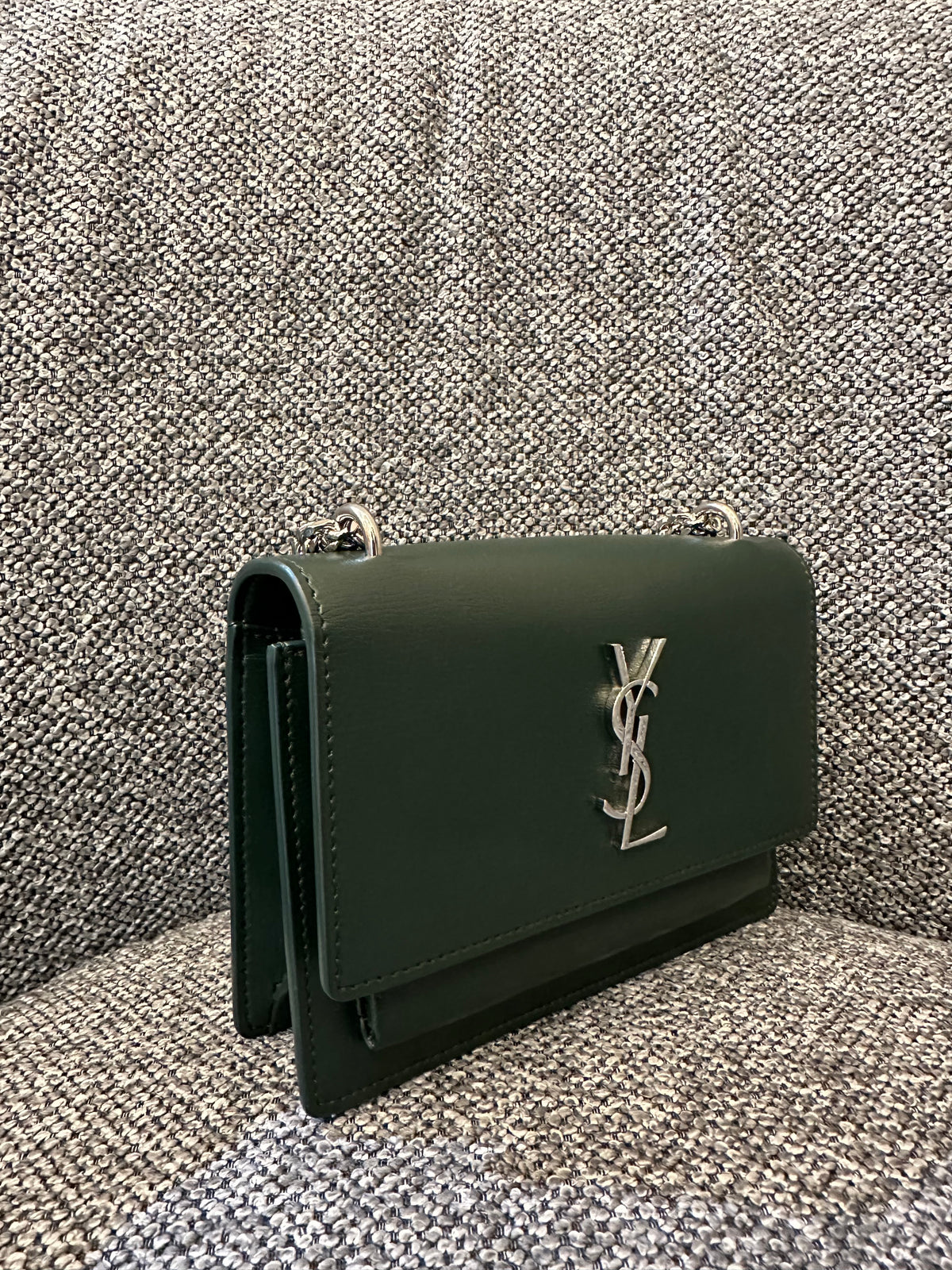Yves Saint Laurent Mini Sunset Shoulder Bag in Emerald Green Leather