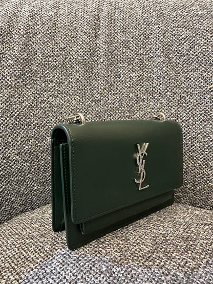 Yves Saint Laurent Mini Sunset Shoulder Bag in Emerald Green Leather