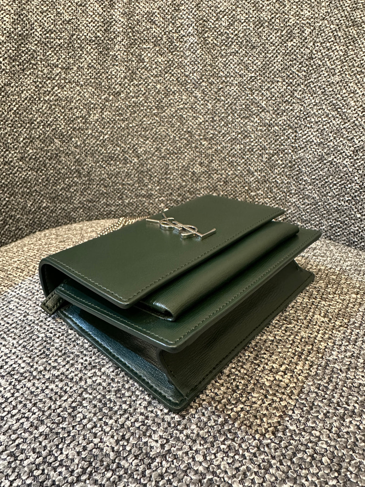 Yves Saint Laurent Mini Sunset Shoulder Bag in Emerald Green Leather