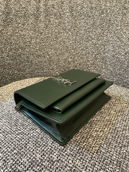 Yves Saint Laurent Mini Sunset Shoulder Bag in Emerald Green Leather