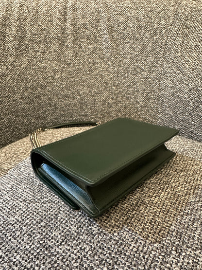 Yves Saint Laurent Mini Sunset Shoulder Bag in Emerald Green Leather