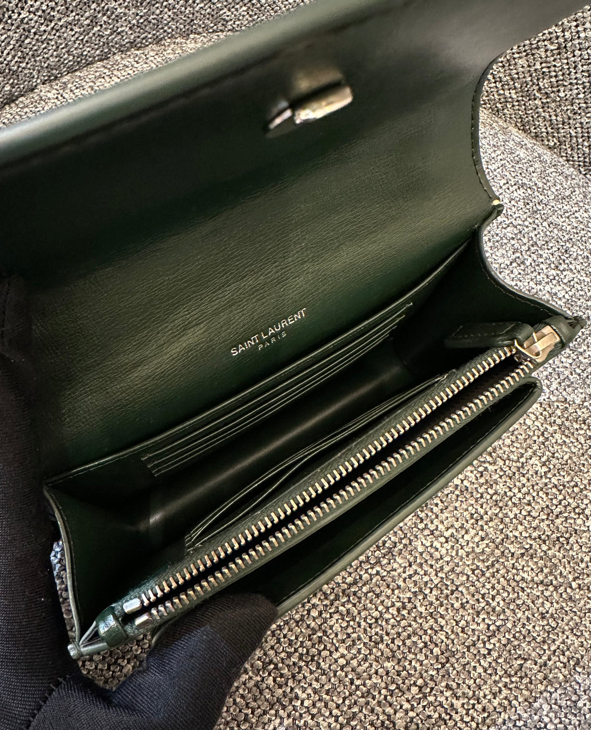 Yves Saint Laurent Mini Sunset Shoulder Bag in Emerald Green Leather