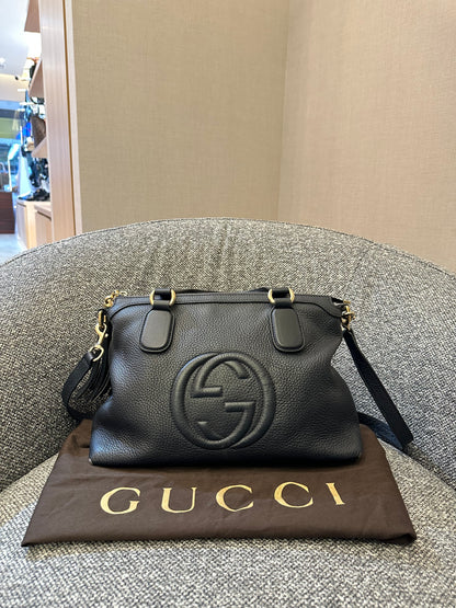 Gucci Soho Top Handle Bag in Black Grained Leather