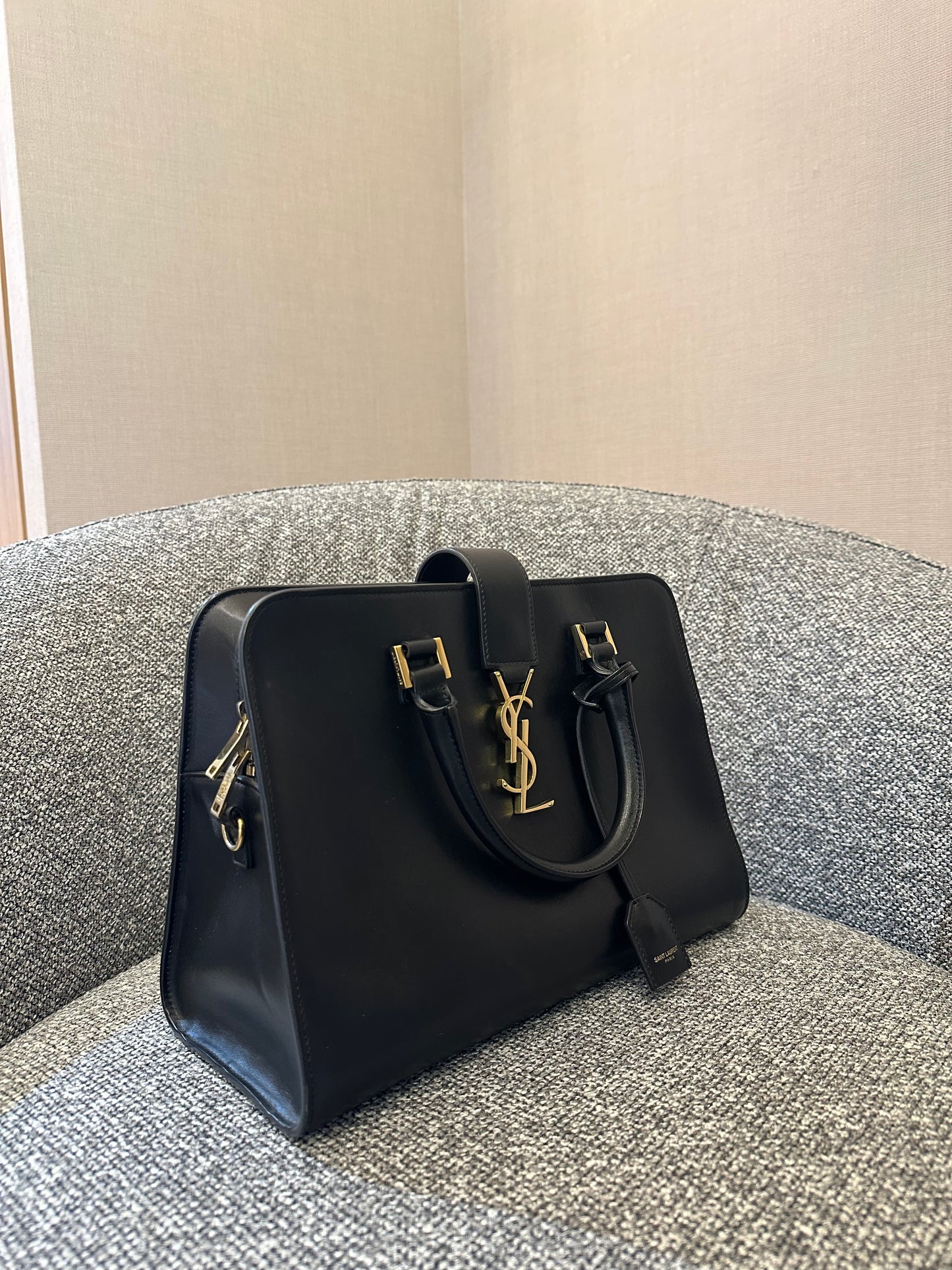 Yves Saint Laurent Baby Cabas Small Monogram in Black Calfskin Leather