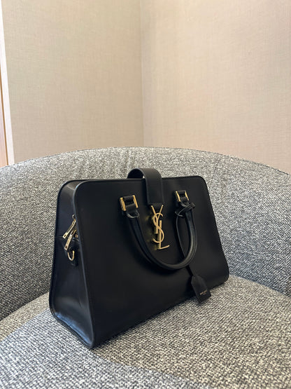 Yves Saint Laurent Baby Cabas Small Monogram in Black Calfskin Leather