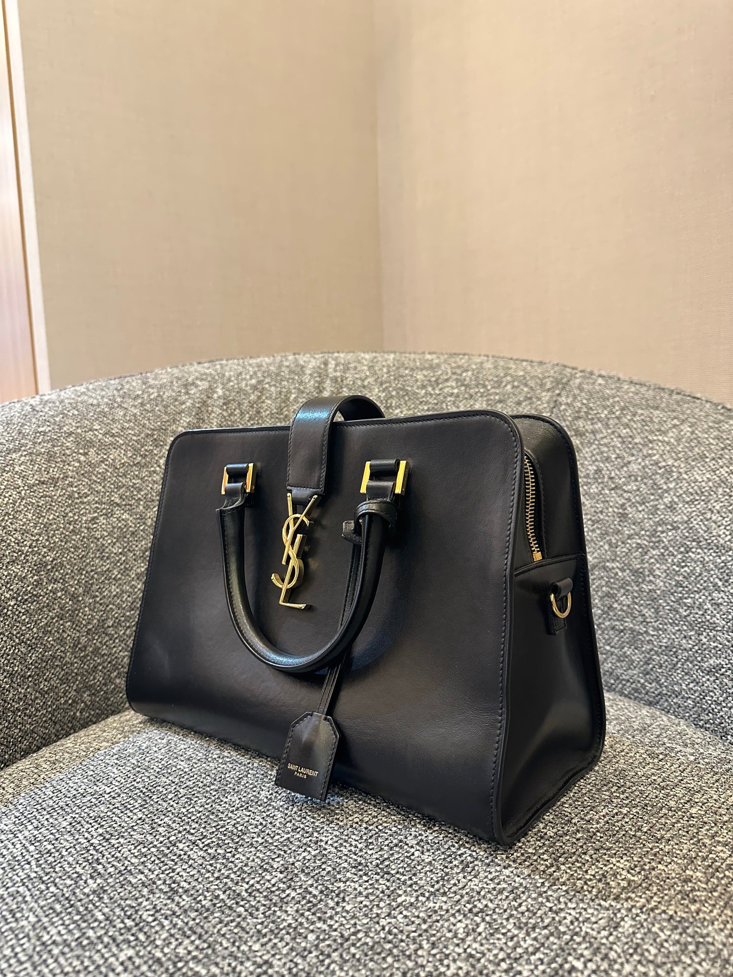 Yves Saint Laurent Baby Cabas Small Monogram in Black Calfskin Leather