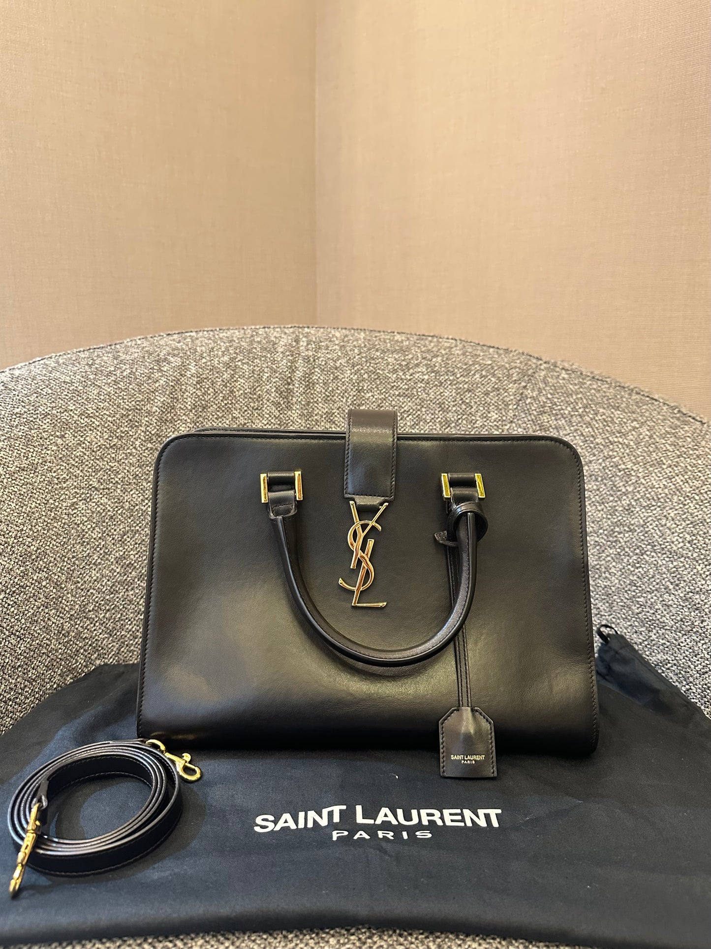 Yves Saint Laurent Baby Cabas Small Monogram in Black Calfskin Leather