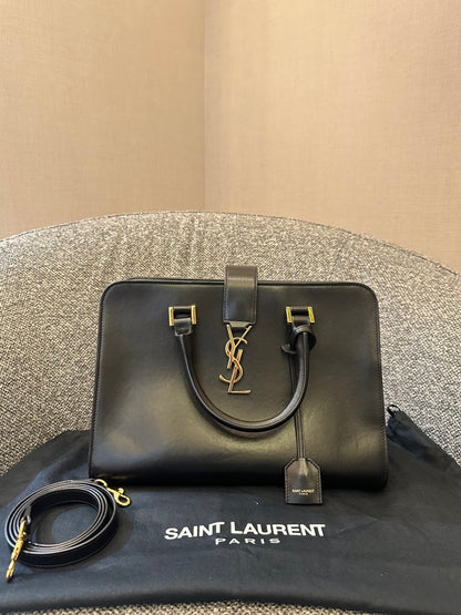 Yves Saint Laurent Baby Cabas Small Monogram in Black Calfskin Leather