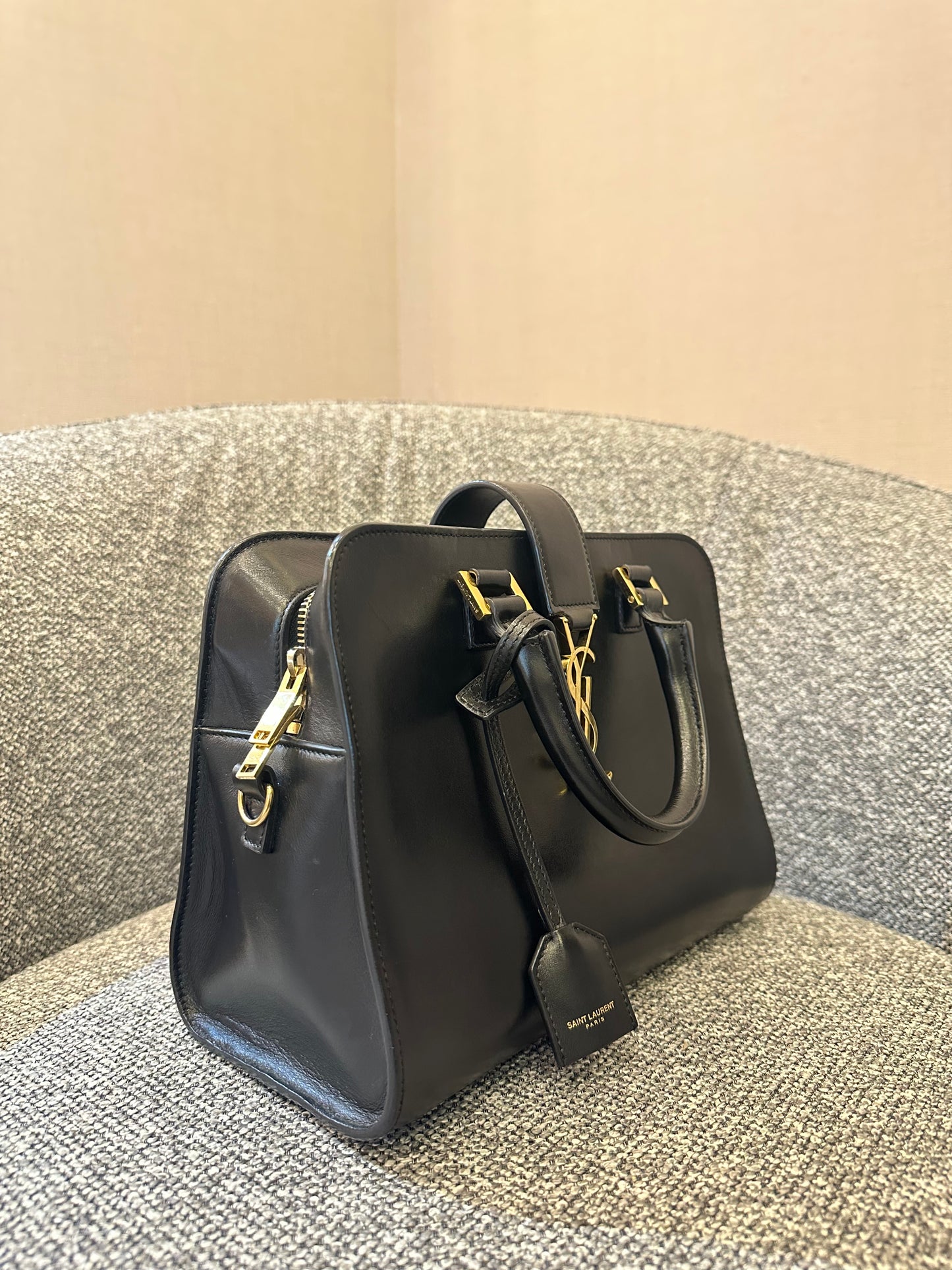 Yves Saint Laurent Baby Cabas Monogram in Black Calfskin Leather