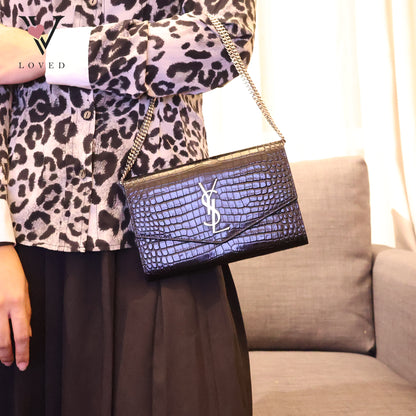 Black Embossed Uptown Crossbody Bag