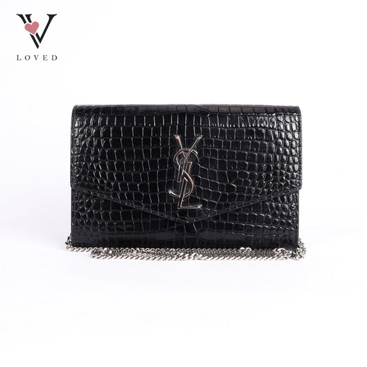 Black Embossed Uptown Crossbody Bag
