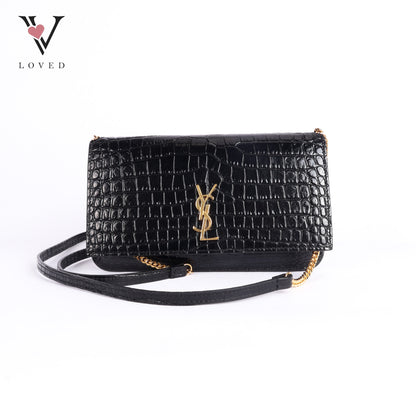 Cassandre Phone Holder In Shiny Crocodile-Embossed Leather